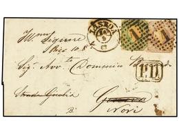 PORTUGAL. Af.8, 9. 1863. LISBOA A GENOVA (Italia) Y Reexpedida A NORI. 50 Cts. Verde Y 10 Reis Lila, Márgenes Ajustados  - Otros & Sin Clasificación