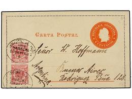 CABO VERDE. 1900. S. VICENTE A ALEMANIA. Entero Postal Argentino De 4 Ctvos. Con Sellos Alemanes De 10 Pf. Rojo (2). Mat - Otros & Sin Clasificación