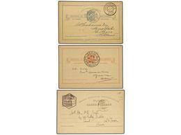 MOZAMBIQUE. 1900-1907. Tres Enteros Postales De 20 Reis Rosa, 30 Reis Verde Y 30 Reis Lila Circulados A HOLANDA Y SUIZA. - Sonstige & Ohne Zuordnung