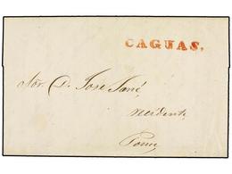 PUERTO RICO. 1844. CAGUAS A PONCE. Carta Completa Con Texto, Marca CAGUAS En Rojo. MAGNÍFICA. - Otros & Sin Clasificación