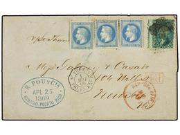 PUERTO RICO. 1869 (April 25). Cover From HUMACAO To NEW YORK Endorsed 'via St. Thomas' Bearing USA 1861/67 10c. Green, V - Otros & Sin Clasificación
