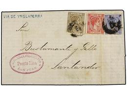 COLONIAS ESPAÑOLAS: PUERTO RICO. Ed.14, 16, 17. 1877. S. JUAN A ESPAÑA. 10 Cts., 25 Cts. Y 50 Cts. Magnífico Franqueo Tr - Sonstige & Ohne Zuordnung