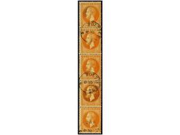 ° RUMANIA. Mi.41b (5). 1872. 25 Bani Orange, Vertical Strip Of Five With FOLTICENI Small Cds. Very Fine. - Sonstige & Ohne Zuordnung