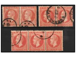 ° RUMANIA. Mi.42 (7). 1872. 50 Bani Rose. Lot With 2 Pairs And Strip Of Three. Fine. Michel.+350€. - Sonstige & Ohne Zuordnung