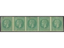 RUMANIA. Mi.45 (5). 1876. 10 Bani Pale Green. ESSAY. Strip Of Five, IMPERFORATED. - Altri & Non Classificati