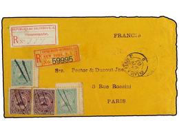 SALVADOR. 1887. FRONTAL. SONSONATE A PARIS. 1 Cto. Verde (2) Y 20 Cts. Violeta (2), Mat. A Pluma. Carta Certificada. MUY - Autres & Non Classés