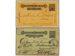 SALVADOR. 1893. Dos Enteros Postales De 2 Ctvos. Negro S. Naranja Y 3 Ctvos. Negro S. Verde Circulados En El Interior Y  - Autres & Non Classés