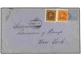 SALVADOR. Sc.79, 80. 1893. STA. TECLA A NEW YORK. Entero Postal De 1 Ctvo. Azul Con Franqueo Adicional De 5 Ctvos. Y 10  - Autres & Non Classés