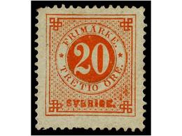 (*) SUECIA. Fa.33 V1. 1877. 20 Ore Red, ERROR 'TRETIO'. Without Gum And Short Perforation. A Rare Stamp. F. RICHTER. (Fa - Other & Unclassified