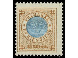 ** SUECIA. Fa.37. 1877. 1 Riksdaler Brown And Blue. Postfrich.  (Fa. 36.000 Kr.). Cert. H. OBERMULLER. - Andere & Zonder Classificatie