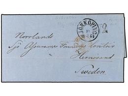 SUECIA. 1864. Entire Letter From GIBRALTAR To HERNOSAND, Reverse Showing SAN ROQUE Cds, Red IRUN Cds, PARIS-QUIVRAIN TPO - Altri & Non Classificati