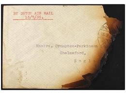 SIAM. 1935. BANGKOK To ENGLAND. CRASH MAIL. Cover Demaged By Fire Crashed When Taking Off Bushire (Iran). - Otros & Sin Clasificación