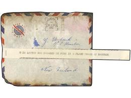 SIAM. 1952. AMSTERDAM To NEW ZEALAND. Envelope Fire Broke Out 8 Km. From Bangkok. Label THIS LETTER WAS DEMAGED BY FIRE  - Altri & Non Classificati