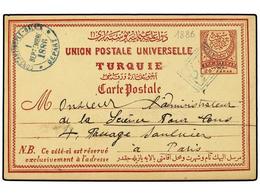 TURQUIA. 1886. Postal Stationery Card Sent To PARIS Showing All Arabic Triple-box KASTAMONU Cancellation (C/W Fig.93). - Andere & Zonder Classificatie
