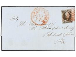 ESTADOS UNIDOS. 1847. 5c. Deep Dark Brown, A Fine Four Margined Example In A Rich Shade On Cover From NEW YORK To PHILAD - Sonstige & Ohne Zuordnung