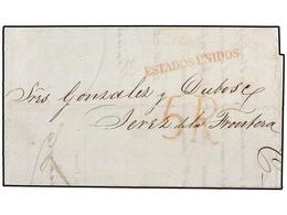 ESTADOS UNIDOS. 1847. NEW YORK To JEREZ (Spain). Entire Letter With Red ESTADOS UNIDOS Lineal Strike Applied In Cadiz. - Altri & Non Classificati