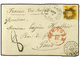 ESTADOS UNIDOS. 1870 (April 8). Small Envelope From San Francisco To Paris Franked By 1869 10c. Orange Yellow Tied By 's - Altri & Non Classificati