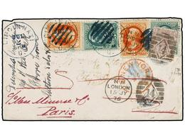 ESTADOS UNIDOS. 1876. CINCINNATI To GREAT BRITAIN. 2 Cts. Orange (2) And 3 Cts. Green (2) Stamps Tied By Grill Cancel. R - Altri & Non Classificati