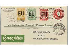 ESTADOS UNIDOS. 1925. NEW YORK To BOGOTÁ. 2 Cents. Red Envelope Sent Via SCADTA With Special Stamps Of 5 Cts. Yellow, 10 - Altri & Non Classificati