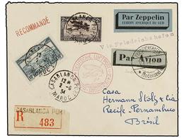 ZEPPELIN. 1934. FRENCH MOROCCO. CASABLANCA To RECIFE (Brasil). Envelope Franked With 1 Fr., 2 Fr. And 10 Fr. Stamp, Sent - Sonstige & Ohne Zuordnung