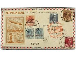 ZEPPELIN. 1930 (18 Mayo). SPAIN. SEVILLA A USA. 50 Cts. (8), 1 Pta. (2), 4 Pts. Y 10 Pts. (franqueo En Anverso Y Reverso - Altri & Non Classificati