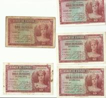 5 BILLETS DE 10.....DIEZ PESETAS 1935 - 10 Pesetas