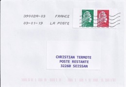 MARIANNE L'ENGAGEE N° 5252/5253 Paire Du Carnet 1525A SUR LETTRE DU 3.1.09 POUR POSTE RESTANTE - 2018-2023 Marianne L'Engagée