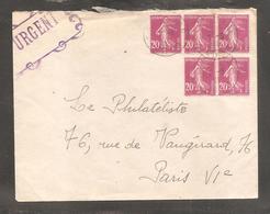 Enveloppe  Avec 20 C Semeuse X 5  Oblit SANCERRE (leger) - 1906-38 Sower - Cameo