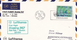 UN New York Airmail First Flight Boeing 747 Lufthansa New York - München - 1970 (45629) - Posta Aerea