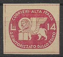 REGNO D'ITALIA LUOGOTENENZA 1945 SERVIZI PRIVATI AUTORIZZATI CORALIT SASS. 3 MNH XF - Otros & Sin Clasificación