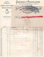 16- LA COURONNE- RARE FACTURE PAPIERS D' ANGOULEME- PAPETERIES DE TUTEBOEUF- PAPETERIE-HENRY LACOUADE-1922 - Imprenta & Papelería