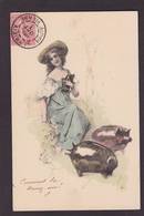 CPA Cochon Pig Circulé Femme Women Type Vienne - Varkens