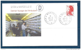 Env Dernier Voyage De L'ambulant ,lyon à  Marseille  -2è D, 28-3-93, , N°2373 Y Et T - Spoorwegpost