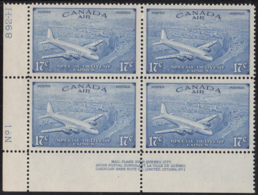 Canada 1946 MNH Sc CE3 17c D.C. 4-M Airplane Plate 1 Lower Left Plate Block - Lufpost-Zuschlag