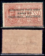 Regno - Posta Aerea - 1917 - 25 Cent Torino-Roma (1 - Aerea) - Gomma Integra (75) - Sonstige & Ohne Zuordnung