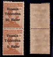 Trentino-Alto Adige - 1918 - 20 Heller Su 20 Cent (30 + 30c) - Coppia Verticale Senza 2 In Basso - Gomma Integra - Dente - Sonstige & Ohne Zuordnung