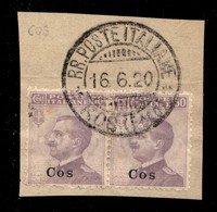 Egeo - Coo - 1912 - Coppia Del 50 Cent (7) Usata Su Frammento (48+) - Sonstige & Ohne Zuordnung
