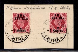 Occupazione Britannica - B.M.A./B.A. Eritrea - Cheren 1.2.49 - 65 Cent Su 8 Pence (8) - Due Pezzi Su Frammento Con Annul - Otros & Sin Clasificación