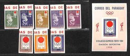 PARAGUAY - 1964 - Olimpiadi Tokyo (1273/1280 + Block 51) - Serie Completa + Foglietto - Non Dentellati - Gomma Integra ( - Sonstige & Ohne Zuordnung