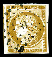 O N°1, 10c Bistre-jaune, Jolie Pièce, TB (signé Brun/certificat)  Qualité: O  Cote: 350 Euros - 1849-1850 Cérès