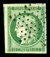 O N°2, 15c Vert, Obl étoile Légère, Jolies Marges Dont Voisins. SUP (signé Scheller/certificat)  Qualité: O - 1849-1850 Cérès