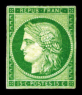 * N°2b, 15c Vert Foncé, Très Belle Nuance Et Grande Fraîcheur. TTB. R.R. (signé Brun/Certificats)  Qualité: *  Cote: 300 - 1849-1850 Ceres