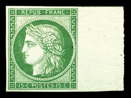 ** N°2e, 15c Vert, Impression De 1862, Bord De Feuille Latéral. Fraîcheur Postale, SUP (signé Brun/certificat)  Qualité: - 1849-1850 Cérès