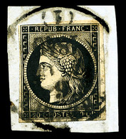 O N°3, 20c Noir Oblitéré CàD T13 TREVOUX (1) 6 JANV 1849 Sur Fragment, SUP (certificat)  Qualité: O - 1849-1850 Cérès