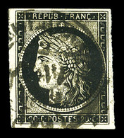 O N°3, 20c Noir Obl Càd Type 14 Du 2 Janvier 1849. TTB (signé Scheller/certificat)  Qualité: O  Cote: 1000 Euros - 1849-1850 Ceres