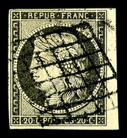 O N°3c, 20c Gris-noir, Petit Bord De Feuille Latéral, TTB (signé Brun/certificat)  Qualité: O  Cote: 520 Euros - 1849-1850 Ceres