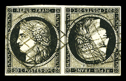 O N°3d, 20c Noir Sur Jaune En Paire Tête-bêche Obl Grille Très Légère. SUP. R. (signé Brun/certificats)  Qualité: O  Cot - 1849-1850 Ceres