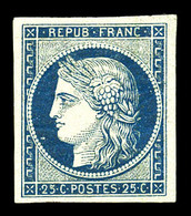 * N°4a, 25c Bleu Foncé, Quatre Belles Marges, Pelurage Au Verso, Très Belle Présentation (certificats)  Qualité: *  Cote - 1849-1850 Cérès