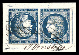 O N°4c, 25c Bleu En Paire Tête-bêche Horizontale Sur Son Support. SUP. R.R. (signé Calves/certificat)  Qualité: O  Cote: - 1849-1850 Ceres