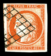 O N°5, 40c Orange Obl Grille, Très Jolie Pièce. TTB (signé Scheller)  Qualité: O  Cote: 500 Euros - 1849-1850 Ceres